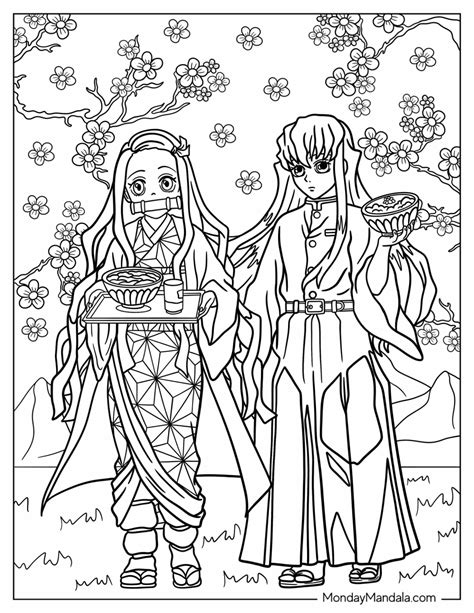 nezuko colouring pages|nezuko and muichiro coloring pages.